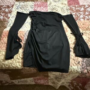 SHEIN Black One-Shoulder Bodycon Dress with Tie Sleeve